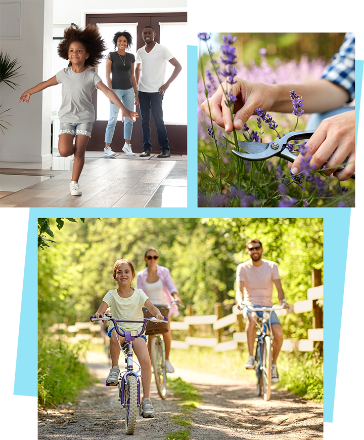 Collage of images showing people in various indoor and outdoor settings.